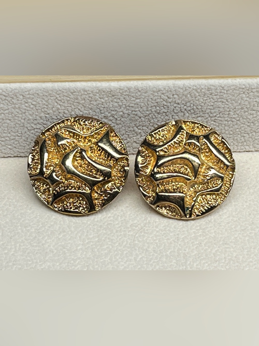 Avon Gold Tone Textured Round Clip-On Earrings Vintage Signed